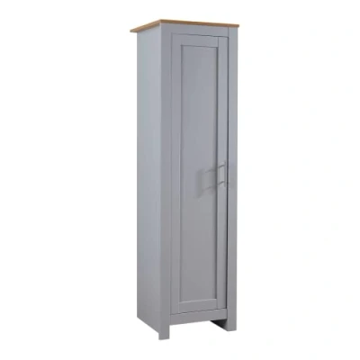 Image of Home Source Bedroom Furniture, 1 Door Slim Wardrobe, Oak Effect Top, Grey