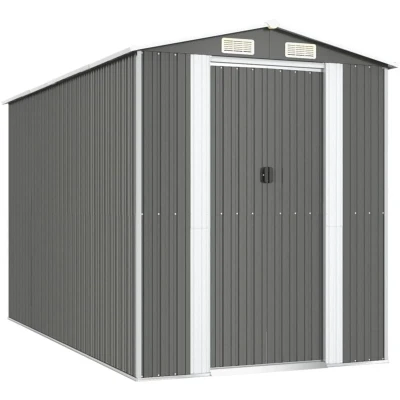 Image of vidaXL Garden Shed Light Grey 192x357x223 cm Galvanised Steel