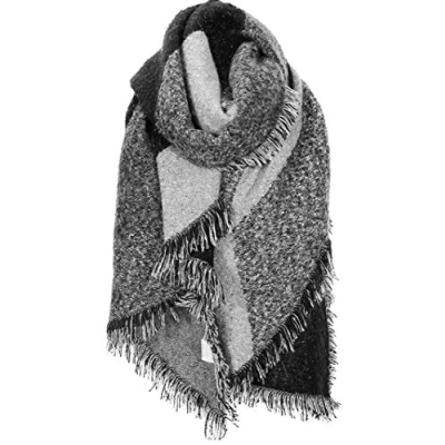 Image of London Scarfs Women S Large Oversized Pashmina Wrap Poncho Thick Style Scarf Patchwork Cape Shawl (Black)