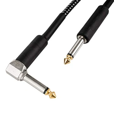 Image of CASCHA Guitar Cable 6.3mm, Length 6m, Professional Instrument Cable, Jack to Jack, Electric Amp (Straight Angled Jack), Black