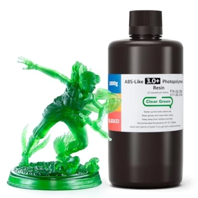 Image of ELEGOO ABS Like 3.0 Plus3D Printer Resin Clear Green 1000g, High Heat Resistance 3D Printing Resin, Lower Viscosity and Shrinkage, 405nm LCD UV Curing for MSLA/LCD/DLP