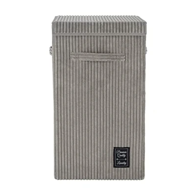 Image of WENKO Cora Grey Laundry Basket with Lid 3 Handles Capacity 63 L Polyester 33 x 58 cm