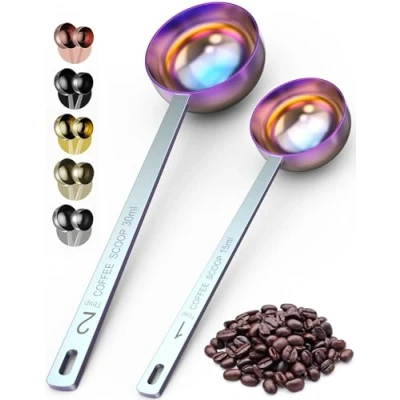 Image of ORBLUE Stainless Steel Coffee Scoop Set: Measuring Spoons for Ground Coffee, Espresso, Tea, Sugar &amp; Milk Powder 2 Sizes