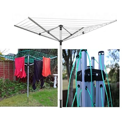 Image of Heavy Duty 50m 4 Arm Folding Rotary Washing Line Clothes Airer Dryer Outdoor Garden Waterproof Rack