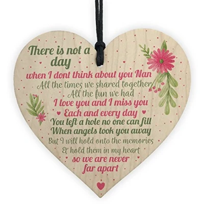 Image of RED OCEAN Nan Memorial Gifts Grave Plaque Tribute Sign Wooden Heart Mum Birthday For Her