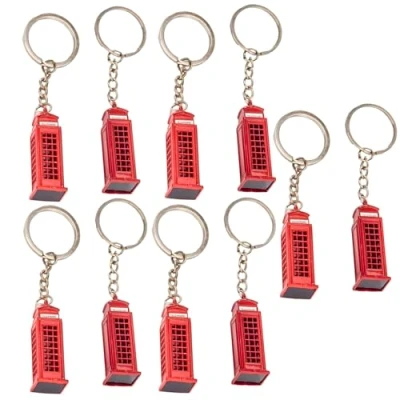 Image of Souvenirs 10 London Telephone Box Metal Key Ring British Gift 3D Die Cast Phone Booth chain Britain Icons Brelock UK England Famous Landmark Keyrings