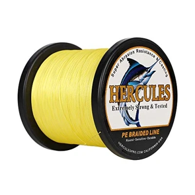 Image of Hercules Braided Fishing Line 2000m 2187yds 6lbs 100lbs Pe Superline 4 Strands (Yellow 30lb/13.6kg 0.28mm)