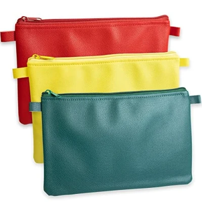 Image of effektivo Set of 3 Coloured Wallets, Wallet, Bank Bag, Folder, Document Bag with Zip, Pen Cosmetic Red, Yellow, Green