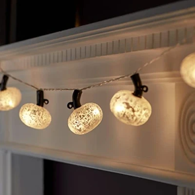 Image of Lights4fun 10 White Mercury Glass Pumpkin Battery Operated LED Indoor Autumn Halloween Fairy String Lights 1m