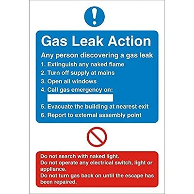 Image of Seco Gas Leak Action Sign, 150mm x 200mm 1mm Semi Rigid Plastic