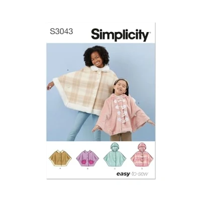Image of SIMPLICITY Sewing Pattern SS3043K5 Children&#039;s and Girls&#039; Ponchos K5 (7 8 10 12 14)