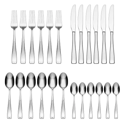Image of Oneida Moda 24 Piece Cutlery Set Stainless Steel for 6, Heavy Weight &amp; Mirror Finish, Rust Resistant Dishwasher Safe Flatware, Silver