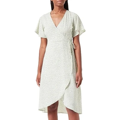 Image of VERO MODA Women&#039;s Vmsaki SS Calf Wrap Dress Ga Noos, Reseda/AOP: Mini Henna Vic, L