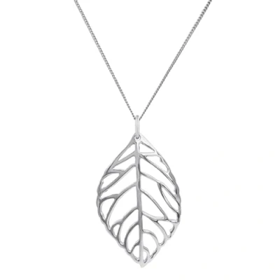 Image of Sterling Silver Large Cut Out Leaf Pendant Curb Chain Necklace