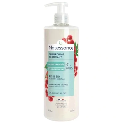 Image of Natessance Castor Oil and Plant derived Keratin Shampoo For Hair Strengthening Repairing (Parabens Sulphate free Shampoo, 96% Natural), White, 500 millilitre