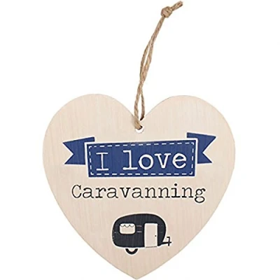 Image of I LOVE CARAVANNING Wooden Heart with Printed Caravan Picture