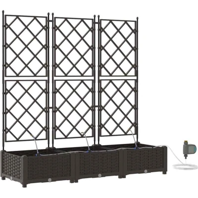 Image of vidaXL Garden Planters with Water Irrigation System 3 pcs Brown