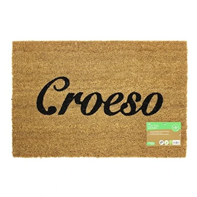 Image of JVL Croesco Design Latex Backed Coir Entrance Door Mat, Brown, 40 x 60 cm