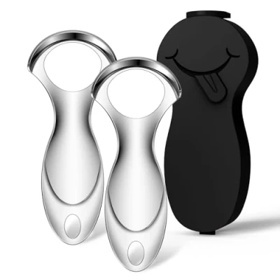 Image of RONAVO Tongue Scraper Cleaner (2024) for Adults Portable Storage Coating Removal Bad Breath Care Metal with Black Carrying Case