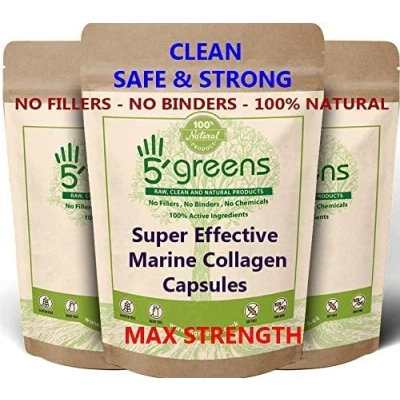 Image of Marine Collagen Supplement 2000mg 180 Clean Capsules 100% Natural No Synthetic Ascorbic Acid Type 1 Hydrolysed Peptides Powder, High Strength for Skin Bones Joints