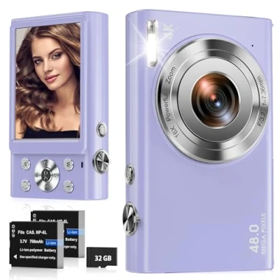 Image of Digital Camera, 4K Autofocus Compact Camera with 32G SD Card HD 48MP 2.8&quot; Large Screen, 16X Zoom, Portable Mini for Photography, Vlogging Kids,Adult,Beginners（Purple）