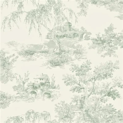 Image of Grandeco French Vintage Toile Trees Smooth Wallpaper, Green