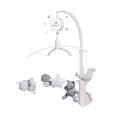 Image of Baby&#039;s Only Musical Mobile Baby with Knitted Figures Music Box Easy to Attach for Boys and Girls Silver Grey/Grey/White