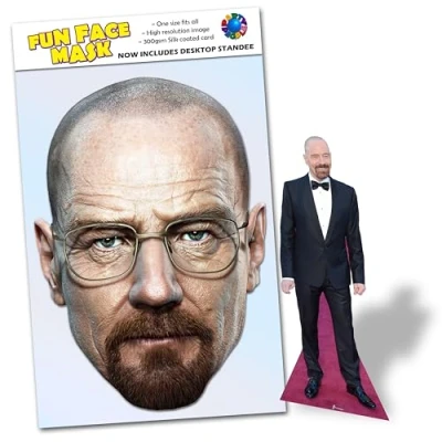 Image of Party People 1 x Bryan Cranston Ready To Wear Celebrity Face Mask Includes Freestanding 20cm Desktop Standee Card Cutout C