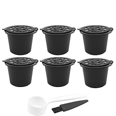 Image of CENPEK Refillable Capsules pod for Compatible with Nes presso ，6 Pack Reusable Coffee Pods Spoon Brush Machines Filter Black