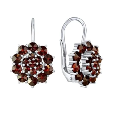 Image of SILVEGO Women 925 Sterling Silver Earrings with Genuine Czech Garnet Flower