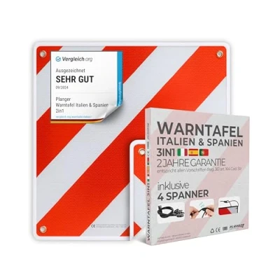 Image of PLANGER® Warning Sign Italy and Spain 2in1 (50 x 50 cm) Reflective Red White for Rear Carrier Bicycle