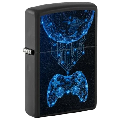 Image of Zippo Windproof Lighter Gaming Design Black Matte Refillable for Lifetime Use Gift Box Metal Construction Made in USA, One Size