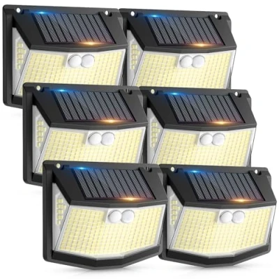 Image of spqment Solar Security Lights Outdoor : 248 LED Garden Lighting 3 Motion Sensor Powered IP65 Waterproof 270 Wide Angle Outside Yard Garage Wall 6 Pack