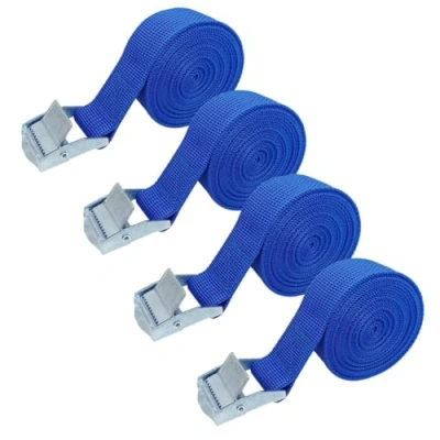 Image of 4 Pack Tensioning Belts 4M x 25mm Heavy Duty Ratchet Straps Lashing with Rustproof Buckles for Trucks, Motorbikes, Securing Cargo or Luggage