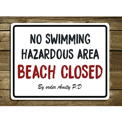 Image of Tin Sign Vintage Retro Man Cave Bar Pub Shed Novelty Gift Aluminium Metal Wall Décor No Swimming Beach Warning Amity Jaws Movie inspired