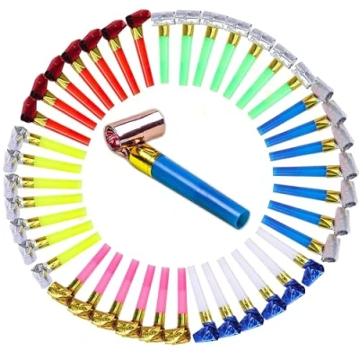 Image of Pack of 20 Party Blowers 8cm Multi Colour Whistles, Bag Fillers and Favours, Foil Blowouts, Ideal for Birthdays, Hen Parties Stag Do&#039;s, Unisex Noise Toy Kids (Party Blowers, 20, Count)