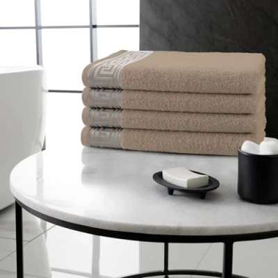 Image of GC GAVENO CAVAILIA 500 GSM Hand Towels Set of 4, 50x80 Cm Greek For Bathroom, Quick Dry &amp; Super Absorbent Natural Towels, 100% Egyptian Cotton Towel (Natural, 4 Towels)