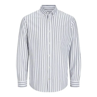 Image of JACK &amp; JONES Men&#039;s Jjeoxford Shirt Ls Noos Long Sleeve, Ensign Blue/Stripes:Stripes, XS