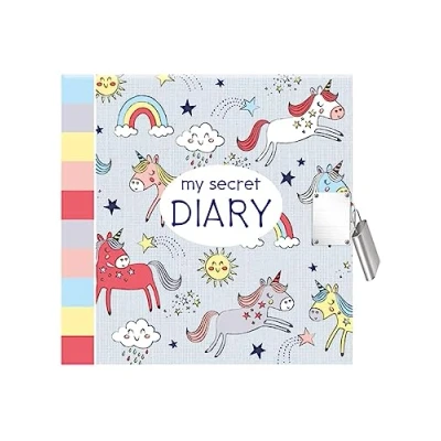 Image of My Secret Diary Grey Unicorn Design Padlock &amp; Keys Hardback Journal