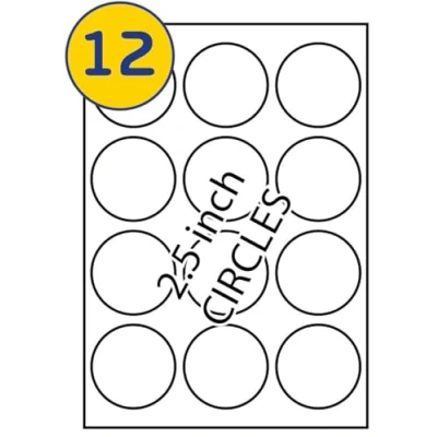 Image of LABELS4U 50 Sheets A4, 12 Round Labels per Sheet, 63.5mm Diameter (600 Labels)