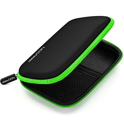 Image of deleyCON Hard Disk Case HDD For 2.5&quot; Inch Drives and SSD Robust &amp; Shockproof 2 Inner Compartment Mesh Bags Black/Green