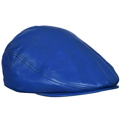 Image of Men&#039;s Blue Real Soft Leather Ivy Beret Newsboy Gatsby Golf Cabbie Flat Cap Hats 2XL