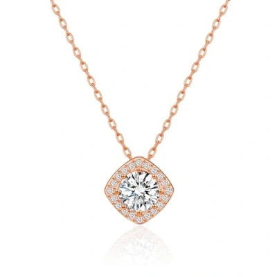 Image of Philip Jones Rose Gold Plated Square Halo Necklace Created with Zircondia® Crystals