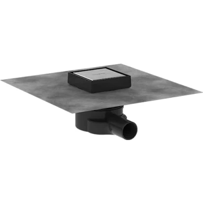 Image of hansgrohe 56247800 RainDrain Point Komplettset Punktablauf 100/100 rückseitig befliesbar Edelstahl gebürstet Complete Set, Brushed Stainless Steel, 10 x 10cm