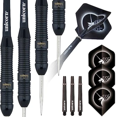 Image of Unicorn Steel Tip Darts Set Core Plus Black Brass Barrels Style 1 22 g