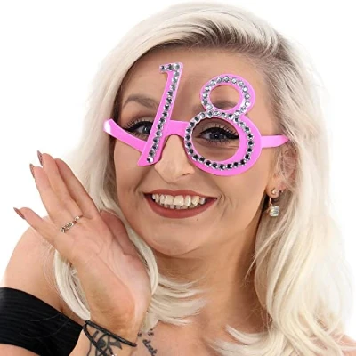 Image of Pohotobooth Props Ltd Number shaped Milestone Birthday Diamante Glasses (Pink 18th Birthday)