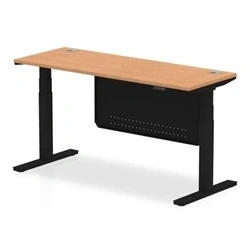 Image of Air 1600x600 Height Adjustable Desk Oak CP Black Leg Modesty Panel