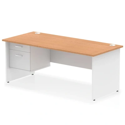 Image of Impulse 1800x800 Desk Oak/White Panel End Leg 1x2 Drawer Fixed Ped