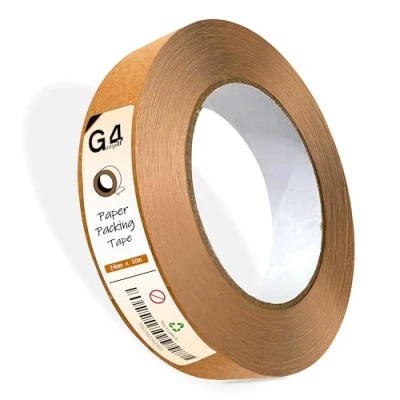 Image of G4GADGET Kraft Paper Packing Tape 24mm x 50m Strong Brown for Parcel Packing, Picture Framing &amp; Moving Boxes Eco Friendly Recyclable