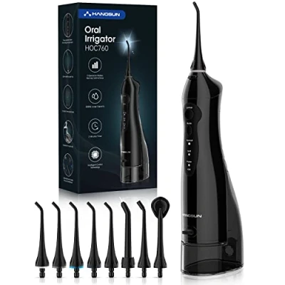 Image of Hangsun Water Flossers for Teeth Cordless Oral Irrigator Dental Jet HOC760 Electric Tooth Flosser with 8 Tips 300ML Tank USB Rechargeable Tavel and Home Use Black